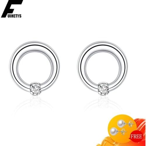 Round Earrings for Women 925 Silver Jewelry Accessories with Zircon Gemstone Stud Earrings Wedding Party Promise Gift Ornaments