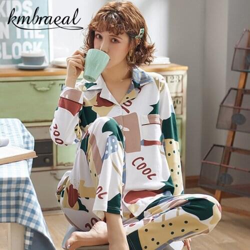 Womens Pajamas Milk Silk Graffiti Long Sleeve Trousers Spring and Autumn Sleepwear Casual Ladies Homewear Plus Size 2xl 2021