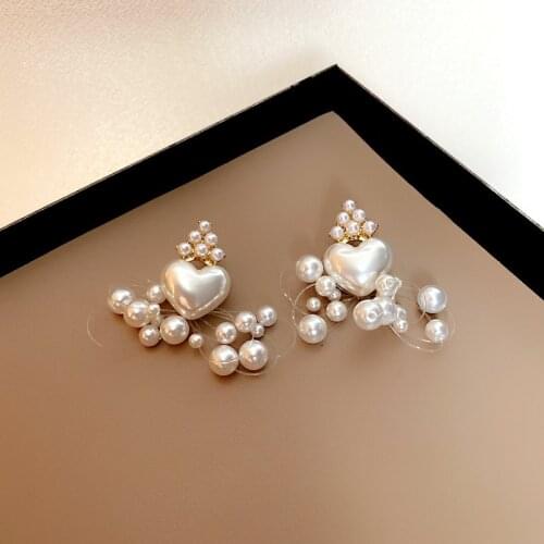 Minar Hyperbole White Colour Love Heart Pendant Earrings for Women Ladies Simulation Pearl Twist Dangle Earrings Accessories