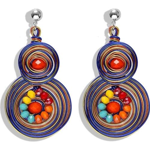 New Style Handmade Ladies Earrings, Crystal Resin Colored Beads Woven Flower Earrings, Colored Winding Spiral Earrings