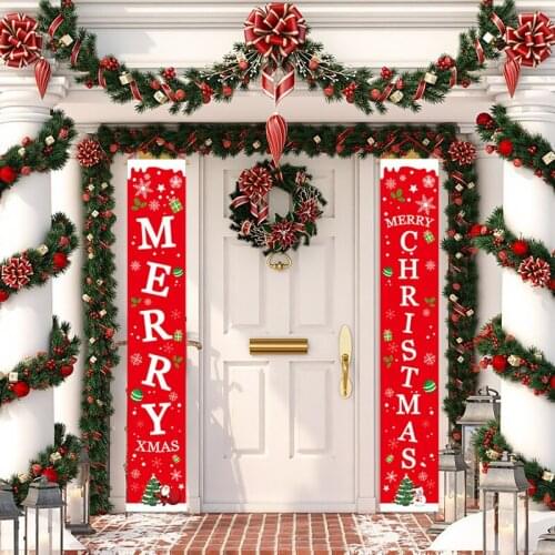 1pairt Cartoon Merry Christmas Couplet Red English Door Hanging Ornament New Year Party Decor Door Curtain Window Banner