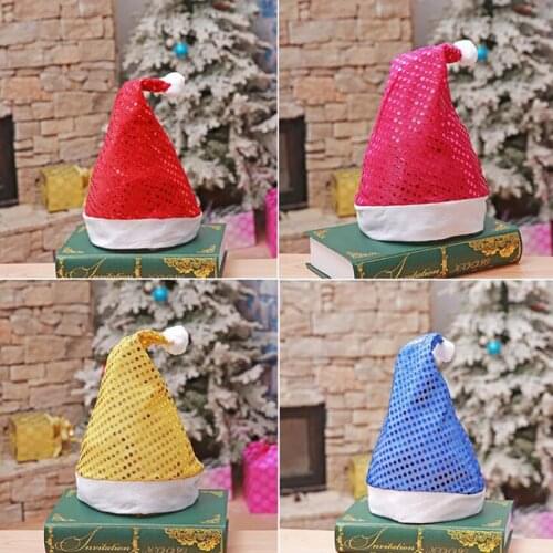 1Pc Christmas Hat Sequins Caps Christmas Decoration Festive Party Hats Ornaments New Years Gifts Supplies For Children 28*35cm