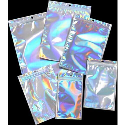 10Pcs 14x20cm Zip lock Bags Pouches Cosmetic Plastic Laser Iridescent Bags Holographic Makeup Bags Hologram Zipper Bags