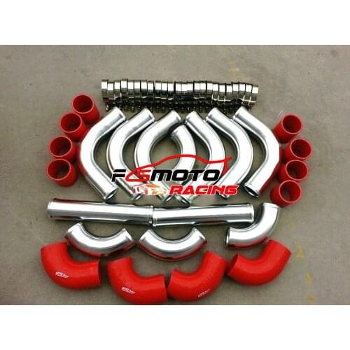 12PCS RED/BLUE/BLACK 76mm 3" PIPE Aluminum Universal Intercooler Turbo Piping + T-Clamp + Silicone Hose