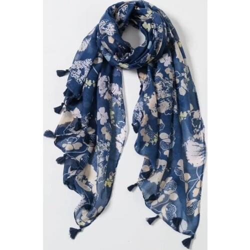 2021 Fashion Newest Floral Printed Pattern Cotton Tassel Scarf Shawls Wraps Hijabs 10pcs/lot