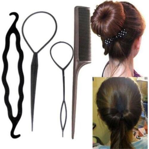 4pcs/set Magic Hair Braiding Twist Curler Styling Pull Hairpin Disk Holding Hair Braiders Pull Hair Needle Ponytail DIY Tool