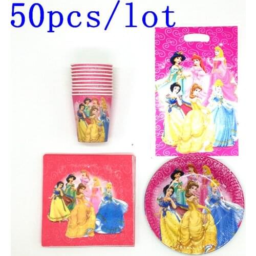 50Pcs/Lot Pop Disney Six Princess Theme Design Snow White Napkins Cup Kid Birthday Party Festival Decoration Baby Shower Supply
