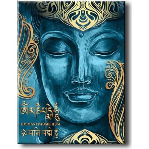 5D Diamond Painting Full Square Round Web of Dharma -Modern Blue Buddha Art Picture DIY Diamond Embroidery Religious A2306