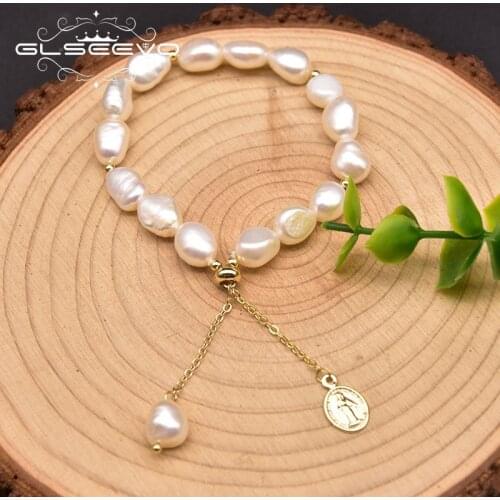 GLSEEVO Pure Natural Baroque Freshwater Pearl Female Wedding Party Gift Bracelet Handmade Luxury Jewelry GB0968