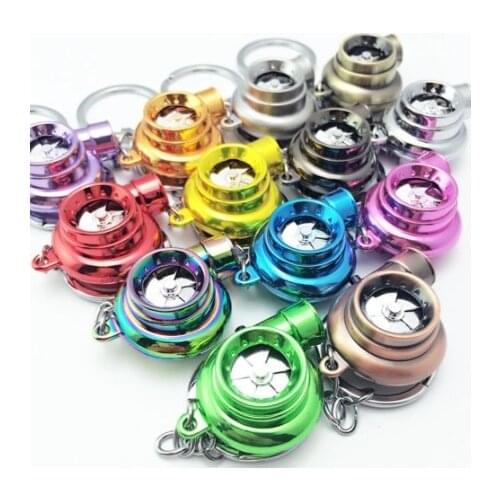 Mini Turbo Turbocharger Keychain LED light Spinning Turbine Key Chain Ring Keyring Keyfob Car Keyring Car Interior Accessories