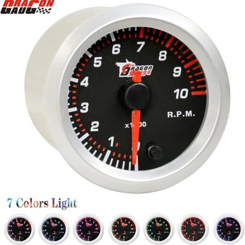 Dragon 52mm 7 Colors Backlight Stepper Ｍotor Gasoline Engine Auto Car Tachometer Gauge Pointer 10000 RPM Meter Free Shipping