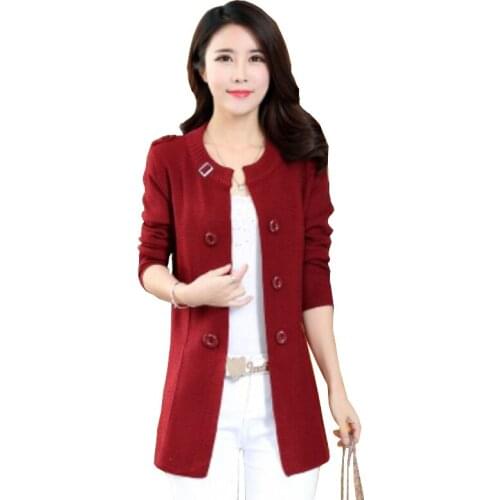 Elegant Slim Spring Autumn Women Knitted Sweater Plus size Casual Loose Cardigan Coat Round neck Double Breasted Sweater OK769