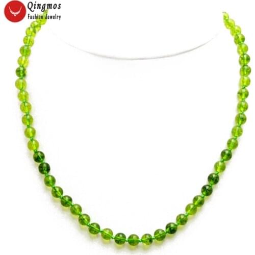 Qingmos Natural Peridot Necklace for Women with 6mm Round Green Peridot Chokers Necklace Fine Jewelry 17" nec6482 Free Shipping