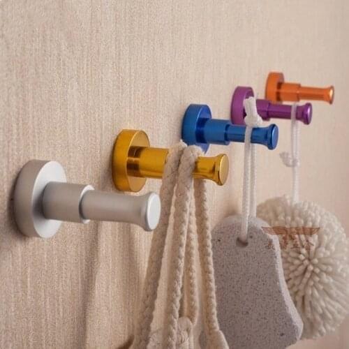Space aluminum Bathroom Robe Hooks colourful wall hanger Clothes Towel Coat hanging kitchen Hardware Accessories