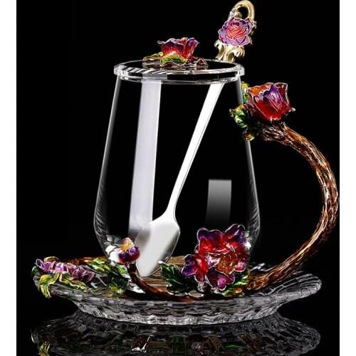 Creative enamel color water cup flower tea cup juice coffee cup heat-resistant glass water mug home drinkware nice gift