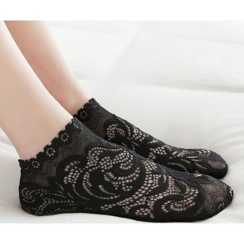 Summer Mesh Breathable Womens Socks Japanese Style Lace Low Cut Ankle Socks Harajuku Invisible Silicone Anti-Slip Short Socks