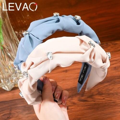 Levao Rhinestone Headband Solid Color Wide Hair Bands For Women Fashion Crystal Hairband Hoop Bezel Hair Accessories Headwear