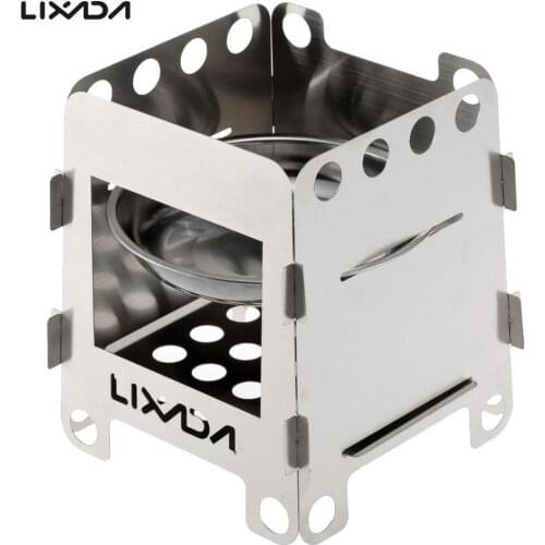 Lixada Titanium Camping Stove Stainless Steel Folding Wood Stove Alcohol Stove Portable Outdoor Camping Picnic Cook BBQ Burners