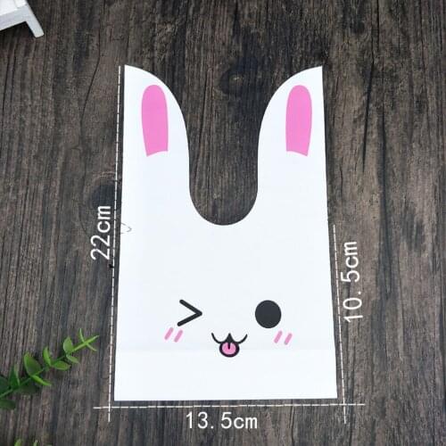 Cute Bunny Cookie Bags 100pcs/lot Wedding Party Favor Rabbit Ear Plastic Candy Gift Bag 13x22cm Small Packaging Bags For Home