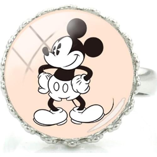 Disney Fashion Simple Artistic Style Ring Mickey Character Ring Handmade Craft Glass Art Ring Girl Character Fashion Accessories