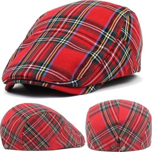Fashion Fine Stripe Lattice Berets Hat Women Men Spring Summer Plaid Visors Red Green Blue Duckbill Herringbone Flat Cap Unisex
