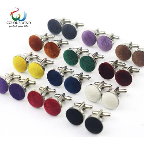 Fashion Solid Micro Suede Cuff-link Mens Shirt Colorful Cuff bottons Enamel Gem Classic Round Cufflinks Brand Jewelry