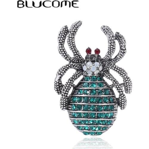 Blucome Spider Rhinestone Insect Brooch Fashion Men Women Vintage Suit Animal Brooches Pin Jewelry Best Gift Costume Corsage