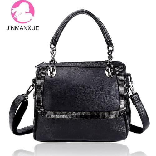 Soft Leather Handbags Fashion Cowhide Handbags Diamond-Studded Messenger Bag Simple And Versatile Casual Shoulder Bags