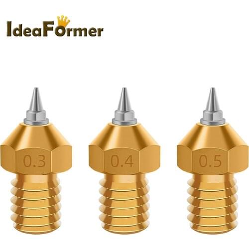 3D Printer Nozzle E3D V5 V6 Brass Nozzle M6 threaded Removable Stainless Steel Tips 0.2/0.3/ 0.4/ 0.5mm for 1.75mm filament