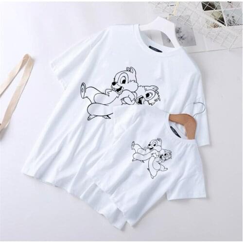 2021 New Fashion Family T Shirt Fahter Mother Kids Baby Boys Girls Tshirts Disney Chip Dale Printed Cartoon Family Matching Tees