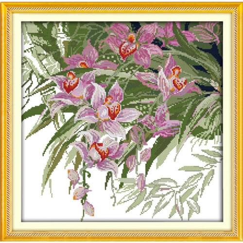 Orchid (3) cross stitch kit flower 14ct printed fabric canvas stitching embroidery DIY handmade needlework