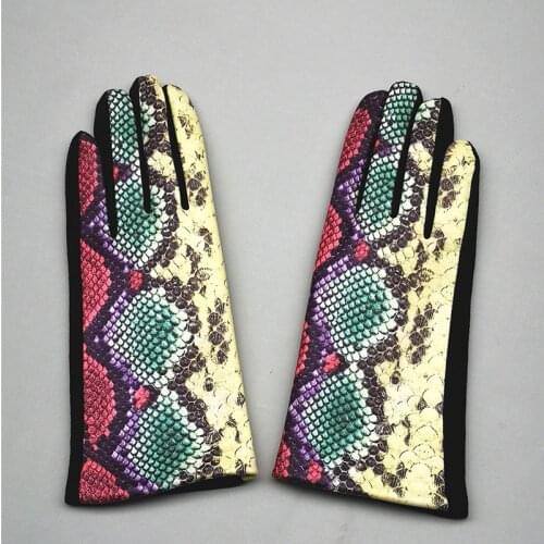 Women Touch Screen Glove Winter Faux Animal leather Cycling Driving Gloves suede velvet thicken warm Colored snakeskin glove H94