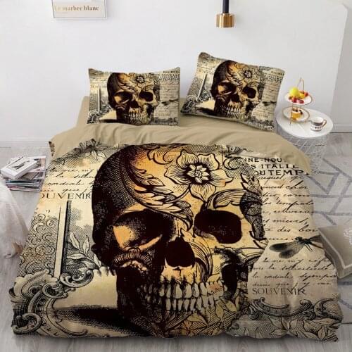 3D Skull Bedding Sets Duvet Quilt Cover Set Comforter Bed Linen Pillowcase King Queen Full Double Size Camel Home Texitle