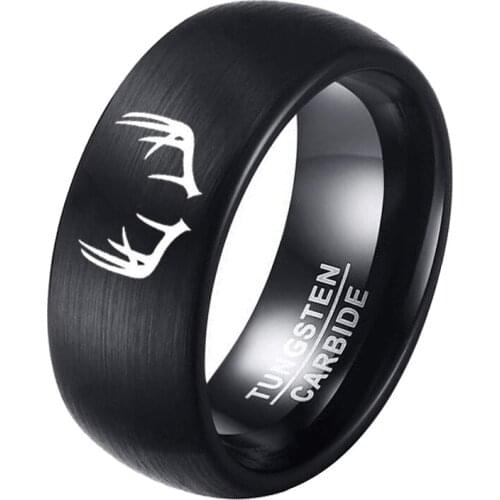 Dropshipping Free Engraving Name Date 8MM Black Tungsten Wedding Band Mens Outdoor Hunting Deer Antler Rings