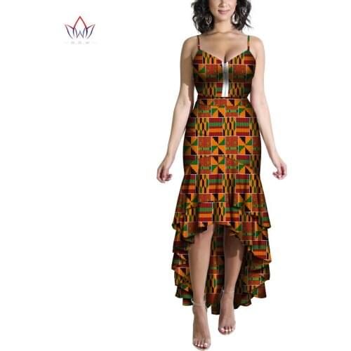 Plus Size New Africa Dashiki V-neck Camisole Dress Women Traditional African Clothing Sexy African Cotton Dresses WY6964