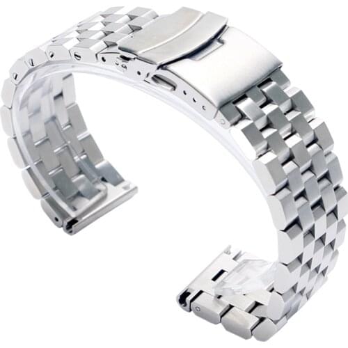 22mm 20mm Silver/Black Stainless Steel Solid Link Watch Band Strap Folding Clasp with Safety Men Replacement Correa De Reloj
