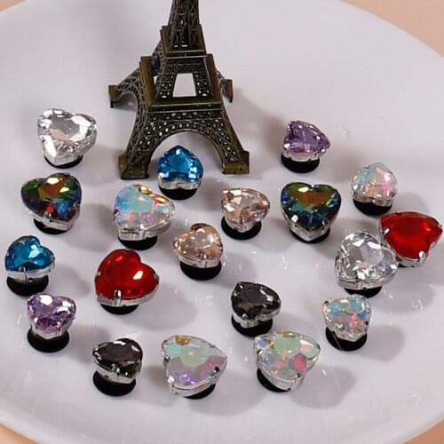 1pcs Hot Selling Colorful Peach Heart Rhinestone Croc Charms Shoe Buckle Trend Rhinestone Shoe Flower