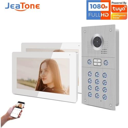 Jeatone Video Intercom With Camera To Door Entry 2 Apartments Doorbell Doorphone System Code RFID Unlock Hebrew 960P Wild Angle