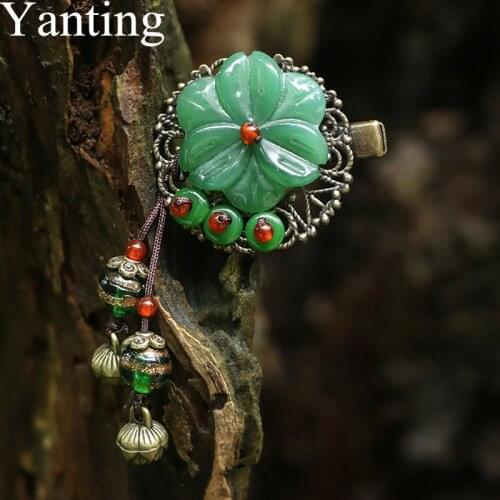 Yanting Vintage Glass Glazed Flower Claws For Women Ethnic Copper Alloy Chinese Style Hair Clip Pin Female Hair Jewelry 081
