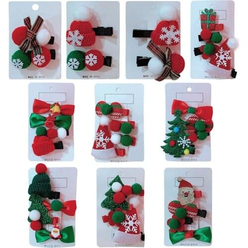 2pc/set Cartoon Hair Clips for Girls Christmas Baby Girl Hairpins Headdress Barrettes Hair Bow Princess Kids Hair Accessories