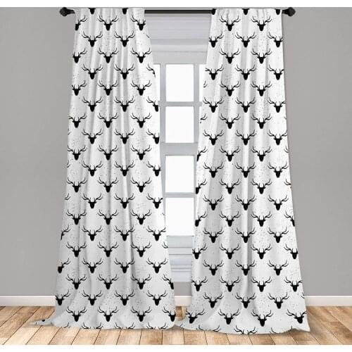 Deer Curtains Deer Head with Antlers Silhouette Form Stained Worn Animal Window Treatments for Living Room Bedroom Decor