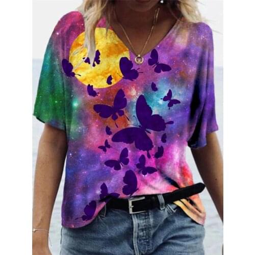 3D Animal Pattern Ladies T-shirt Casual Short Sleeve Loose Large Size Top Fashion Street 2021 New Ladies V-neck Summer T-shirt