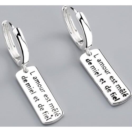 Vintage Rectangular English Letter Alphabet Long For Women 925 Sterling Silver Simple Trendy Jewelry Accessories