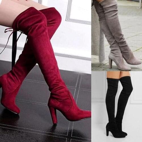 2020 Sexy over the knee high women snow boots womens fashion winter thigh high boots Faux Suede Slim Boots shoes woman Boots