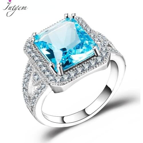 925 Silver Blue Rings for Women Jewelry Ring With High Quality White Cubic Zirconia Rectangle Fashion Wedding Anniversary Gift