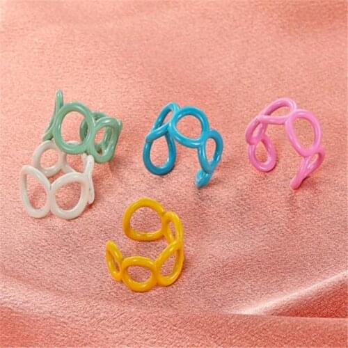 Fashion Hollow Out Chain Open Ring for Women Geometric Dripping Oil Multi-Color Resin Ring Girls' Jewelry Accessories