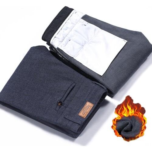 Winter Thick Fleece Warm Men Classic style Slim Dress Suit Pants Fashion Business Casual Cotton and linen trousers Plus Size 40