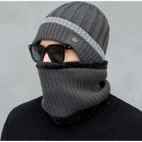 Middle-aged and Elderly Mens Winter Woolen Hats Plus Velvet Thick Warm Knitted Hood Bib Windproof Cycling Hat Beanie Hat Men