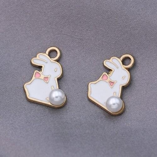 10pcs Enamel Gold Color Rabbit Charms Pendant for Jewelry Making Earrings Bracelet Necklace Accessories DIY Craft Findings