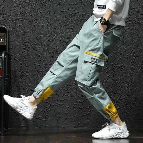 Outdoor 2019 sping autumn elastic waist hip hop cotton patchwork multi pocket teenagers trekking hiking pants men
